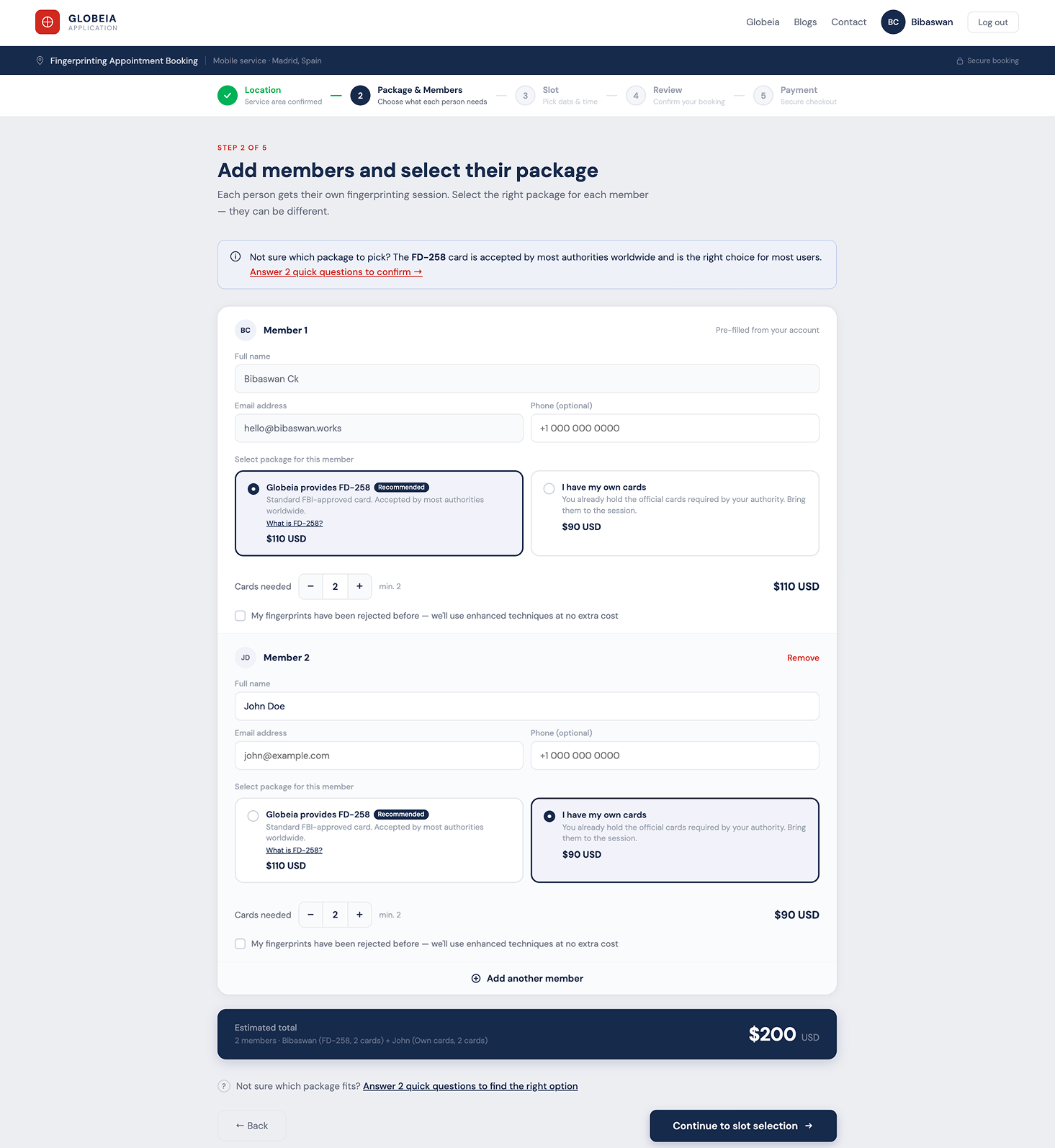 Redesigned package and members screen
